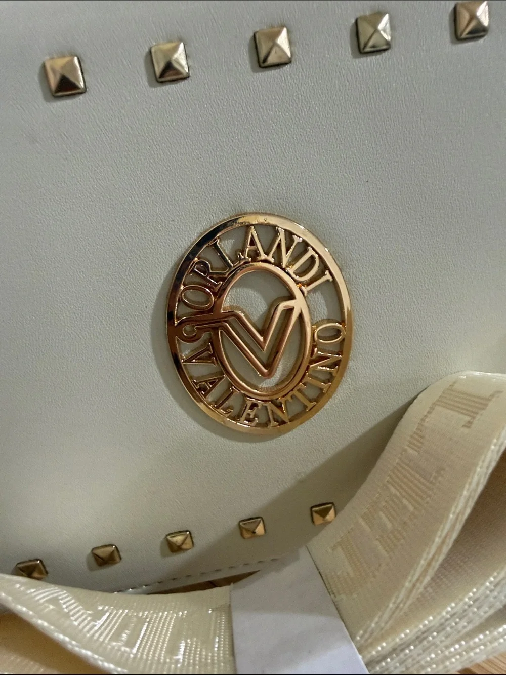 Valentino Orlandi Bone Studded Crossbody Bag Zip Closure Detachable Strap